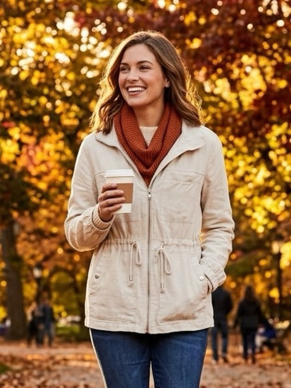 Old Navy Women's Cream Tan Utility Jacket w/ Drawstring, Size Large, Linen-Blend